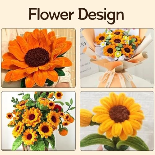 500 Pcs Pipe Cleaners Flower Kit,5 Colors Chenille Stems with Guide&Tools - color: Sunflower