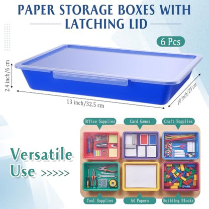 Tinlade 6 Pcs Classroom Paper Storage Bins with Lids, 13x10, Rainbow - color: Rainbow