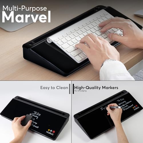 HURUC Desk Buddy Glass Desktop Whiteboard – Desk Board Buddy Hidden Storage - color: Black