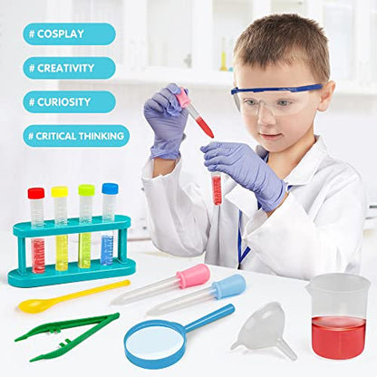 Scientist Costume for Kids, Lab Coat with Science Experiment Kit, Dress Up & Pretend Play for Boys Girls Ages 4 to 8 Years Old