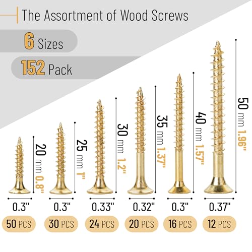 Mr. Pen- Wood Screws Assortment Kit, 152 pcs, Gold, Phillips Flat Head - color: Gold, size: 152 pcs