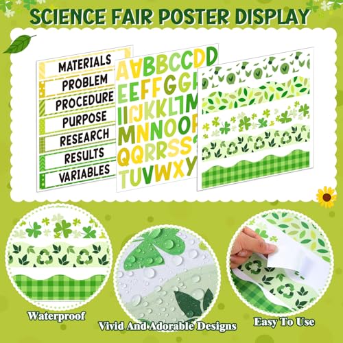 Funrous 93 Pcs Science Fair Board Supplies Science Fair Posters Theme Decoration Include Self Adhesive Project Titles Letter Sticker Blank Poster Border Pattern for Classroom Office Decor