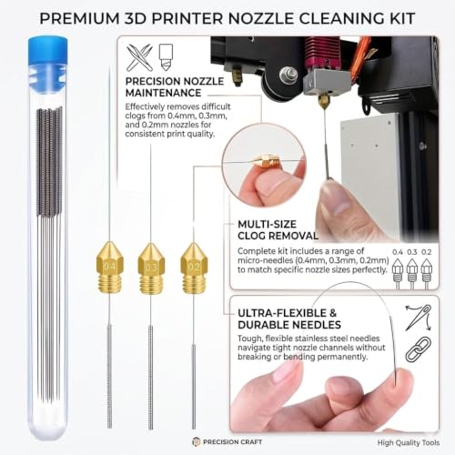10Pcs Nozzle Cleaning Needles, Stainless Steel Flexible Brush Pins for 3D Printer Extruder, Showerhead, Sink and Vent Cleaning - color: 10pcs