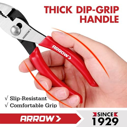 ARROW 6" Slip Joint Pliers, Small Pliers with Thick Dip-Grip Handle, High Carbon Steel, Strong Grip Jaws, Pliers Tool for Gripping, Loosening Nuts and Bolts, Cutting Steel Wire (Pack of 2) - size: 6 Inch (Pack of 2)