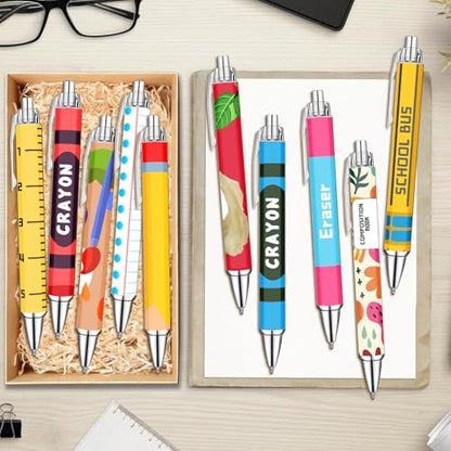 Teacher Appreciation Week Ballpoint Pens Set of 10 – Colorful Crayon-Inspired Teacher Theme Pens with Classroom Supply Designs – Smooth Black Ink Pens for Classroom, Office, and Thank You Gifts - color: Chalk Teacher