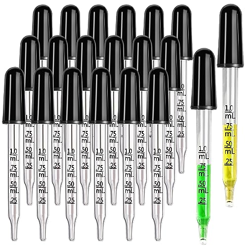 Teenitor 20Pack Droppers Eye Dropper 1mL, Droppers for Oils, Medicine Dropper Glass Dropper, Straight-Tip Eye Dropper Pipette Dropper for Oils, Ear Dropper Eye Droppers for Feeding Lab Medicine
