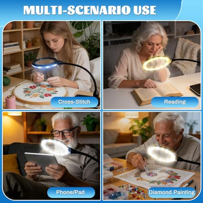Rechargeable Magnifying Glass with Light and Stand, 15X 30X