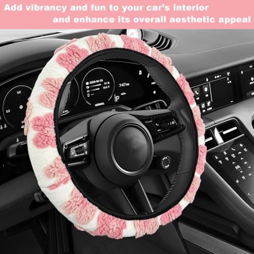 15" Plush Flower Car Steering Wheel Cover (Pink) - color: Pink