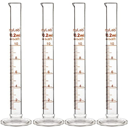 StonyLab 4-Pack Borosilicate Glass 10ml Heavy Wall Graduated Cylinder Measuring Cylinder, 10ml - size: 10 ml