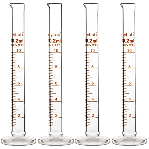 StonyLab 4-Pack Borosilicate Glass 10ml Heavy Wall Graduated Cylinder Measuring Cylinder, 10ml - size: 10 ml
