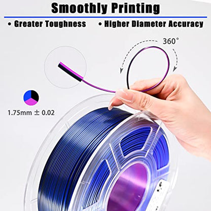 PLA Filament 1.75mm, High Speed Printing Silk PLA 3D Printer Filament, Tri Color Filament Black Purple Blue 1.75 PLA Filament, 3 in 1 Coextrusion 3D Filament PLA 1.75 +/-0.02mm, 1kg/2.2lb - color: Tri-color Black Blue Purple