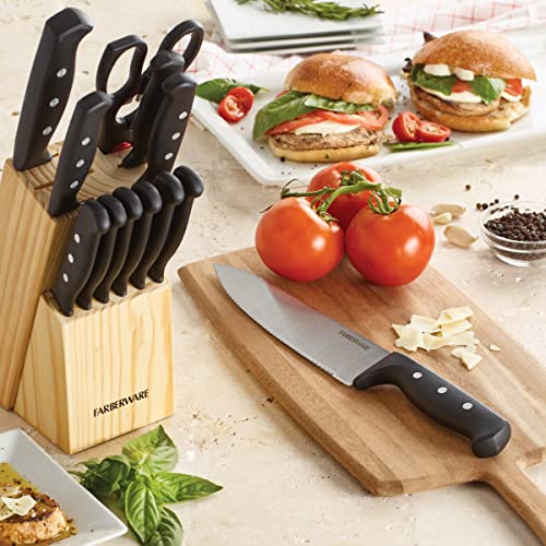 Farberware 22-Piece Kitchen Knife Block Set, High Carbon Stainless Steel - style: Never Needs Sharpening