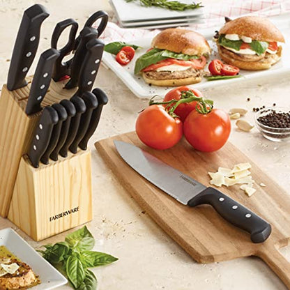 Farberware 22-Piece Kitchen Knife Block Set, High Carbon Stainless Steel - style: Never Needs Sharpening