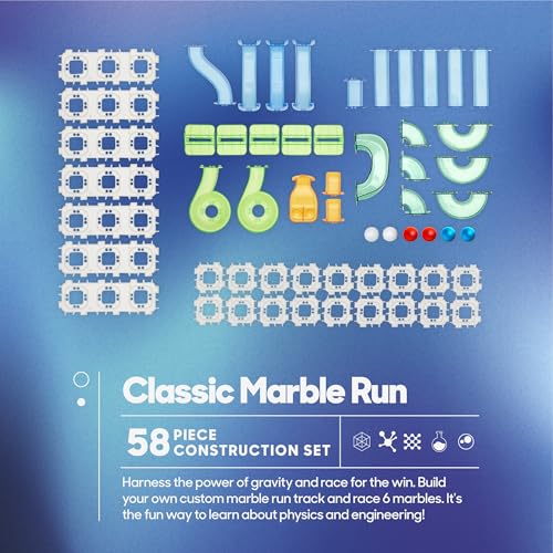 Discovery Marble Run Race Track – 58-Piece Marble Maze Construction Set| 6 Marbles| STEM Learning Activity| Sensory Toy Building Kit| Educational Physics & Engineering Toy for Kids Ages 6+