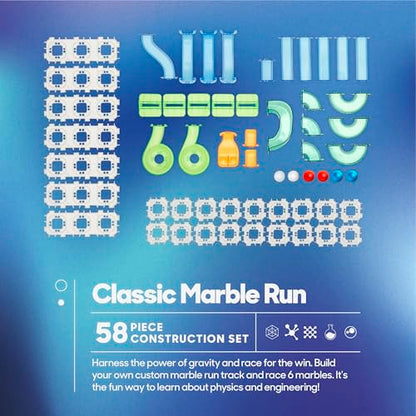 Discovery Marble Run Race Track – 58-Piece Marble Maze Construction Set| 6 Marbles| STEM Learning Activity| Sensory Toy Building Kit| Educational Physics & Engineering Toy for Kids Ages 6+