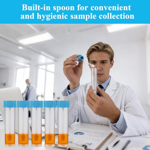 Stool Sample Collection Kit,25-30ml Screw Top Sample Jar with Spoon ﻿ - color: LIGHT BLUE