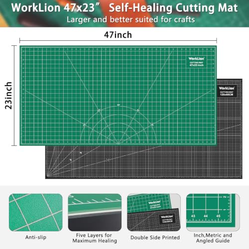 WorkLion Large self healing cutting mat: 47''x23'' Double-Sided Craft Cutting Board for Table, Slip-Resistant 5-Ply Large Cutting Mat for Sewing,Fabric & Crafts (Green/Black) - color: Black/Green, size: 47"L x 23"W
