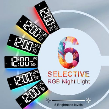 16" Bluetooth Digital Wall Clock - Auto Time Sync, 10 RGB Colors - color: Rgb