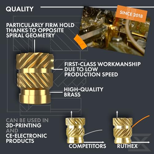 ruthex M6 Threaded Inserts - 25 Pieces RX-M6x12.7 Brass Heat Set Insert for Plastic Parts - Metric knurled Nuts - Insert by Heat into 3D Printing Components - color: Metric Threaded Insert, size: M6x12.7 (25pcs)
