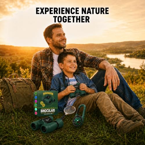 Binoculars for Kids – Perfect Toy for Little Boys and Girls – Extensive Set Incl. Magnifying Glass & Compass – Powerful Magnification 8X21 – 3 to 12 Year Old Kids for Toddler - color: Dark Green