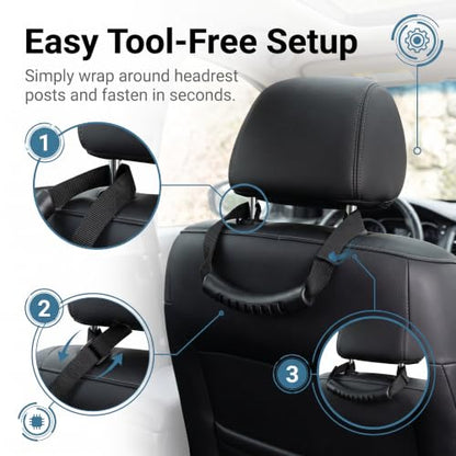 2 PCS Car Headrest Grab Handles, Heavy‑Duty Metal Reinforced Hand Hold Grips, Secure Non‑Slip Passenger Grip Strap, Interior Roof Grab Handles, Compatible with 2007‑2026 Wrangler JK JL JT