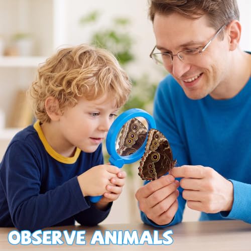 Lewtemi Kids Science Learning Toys Kids Magnifying Glass with Stand Grasp Jumbo Magnifiers 3X Magnification Exploration Preschool Learning Toys for Reading Book Map Insect (Blue) - color: Blue