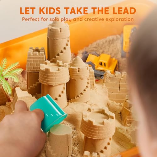 JOVA Klever Kits Construction Sensory Bin for Kids with Glow in The Dark Stones, Sandbox with Lid Castle Building kit, Preschool Learning Activities Gifts for Boys Girls Age 3+ - style: Construction