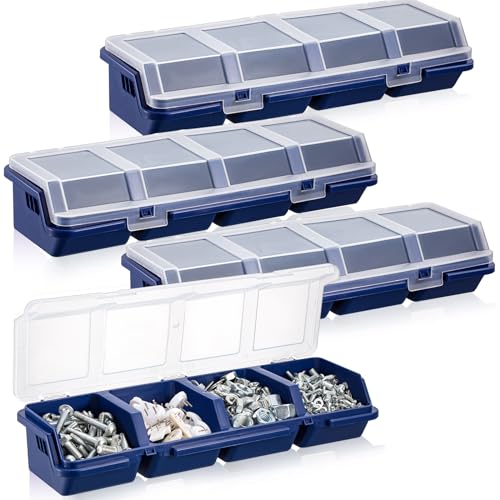 Hushee 4 Pcs Screw Organizer Box with Lid 4 Compartments, Blue - color: Blue