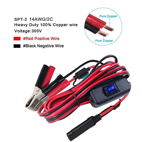 SAE to Battery Alligator Clip - 12V SAE 2Pin Quick Disconnect Cable 10ft SAE to Battery Clamp Cord 15A Fuse (10FT)