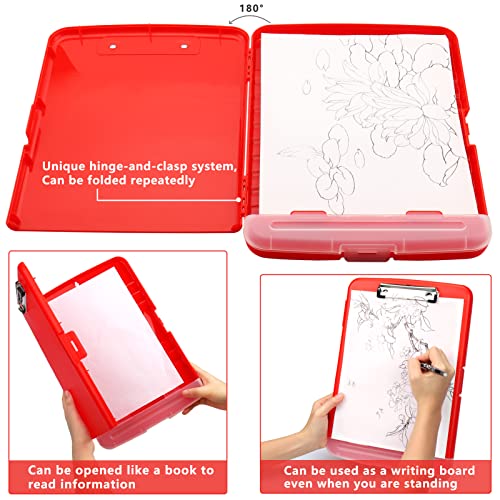 Clipboard with Storage, A4 Binder Nursing Clipboards with Pen Holder, Heavy Duty Storage Clipboards with Low Profile Clip, Clipboard Folder Side-Opening, Smooth Writing Clip Board (Red) - color: Red