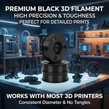 Matte PLA + 3D Printer Filament,PLA Filament 1.75mm, Neatly Wound 3D Printing Filament 1.75mm, Dimensional Accuracy +/- 0.02 mm, Fit Most FDM 3D Printers, 1kg Spool (2.2lbs),Black - color: Black