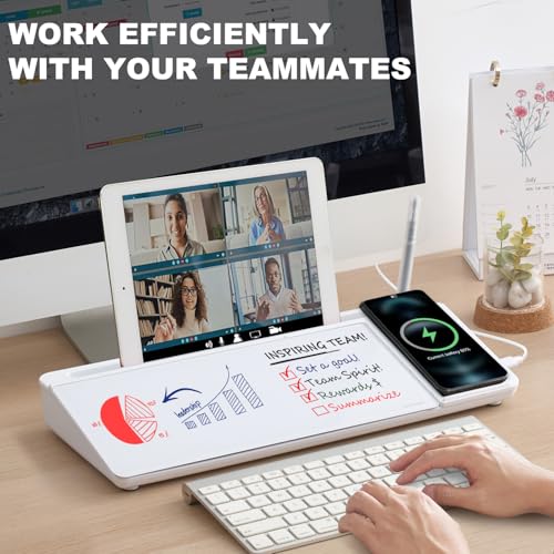 Small Glass Desktop Whiteboard Dry-Erase-Board - Computer Keyboard Stand with Wireless Charger White Board Surface Pad with Drawer, Desk Organizers with Accessories for Office, Home, School Supplies - color: Wireless Charging - White