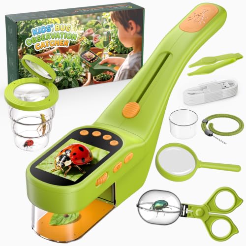 Handheld Microscope for Kids, Outdoor Explorer STEM Toy with Bonus Tools, 2.4" IPS Screen, Ergonomic Grip, Digital Camera, Photo/Video, Magnifier, Science Kit – Gift for Boys & Girls Age 3-12 - color: Green