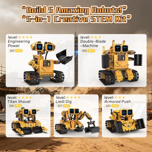 5-in-1 Excavator Robot Kit for Kids 6-12, STEM Coding Building Toy - size: K96286