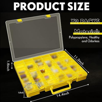 Juexica 2 Pcs 48 Grid Plastic Bead Storage Organizer Box, Yellow - color: Yellow