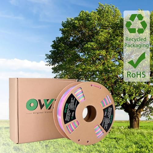 OVV3D Rainbow PLA Filament 1.75mm, PLA Silk PLA 3D Printer Filament Multicolor Silk Color Change Rainbow PLA Filament with Pink Purple Green Yellow, 3D Printing Filament 3D Filament, 1kg - color: Silk Candy Rainbow