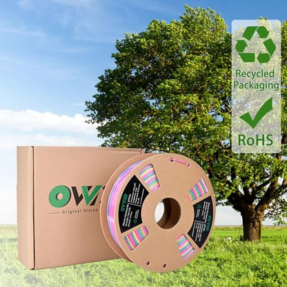 OVV3D Rainbow PLA Filament 1.75mm, PLA Silk PLA 3D Printer Filament Multicolor Silk Color Change Rainbow PLA Filament with Pink Purple Green Yellow, 3D Printing Filament 3D Filament, 1kg - color: Silk Candy Rainbow