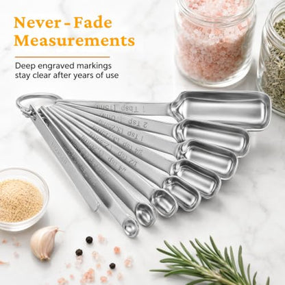 21 Pieces YUNNKEEY Measuring Cups and Spoons Set - Includes 7 Stainless Steel Measuring Cups, 8 Rectangular & 5 Mini Measuring Spoons with Leveler Fits Spice Jars, Ideal for Dry and Liquid Ingredients - size: Set of 21