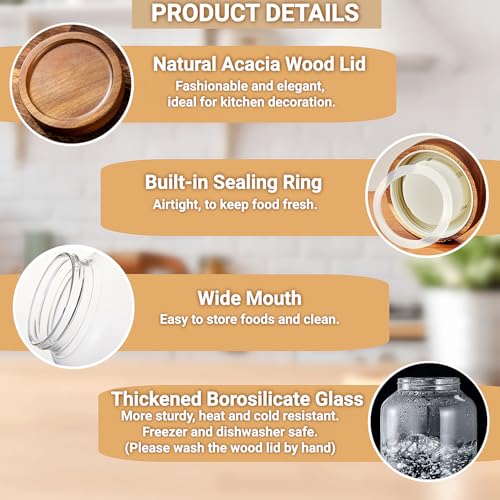50 Fl oz/1500 ml Clear Glass Jar with Airtight Wooden Screw on Lid