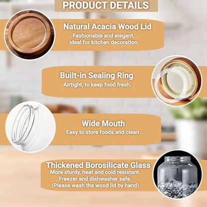 50 Fl oz/1500 ml Clear Glass Jar with Airtight Wooden Screw on Lid