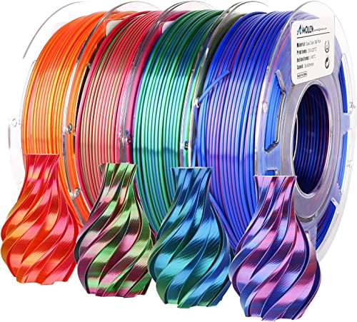 AMOLEN Silk PLA 3D Printer Filament Bundle, Shiny Dual Color Filament 1.75mm Pack, Multi Color Change 3D Printing Filament for Most FDM 3D Printer, 4 Spools 200g Each - color: Red Gold/Red Green/Red Blue/Blue Green