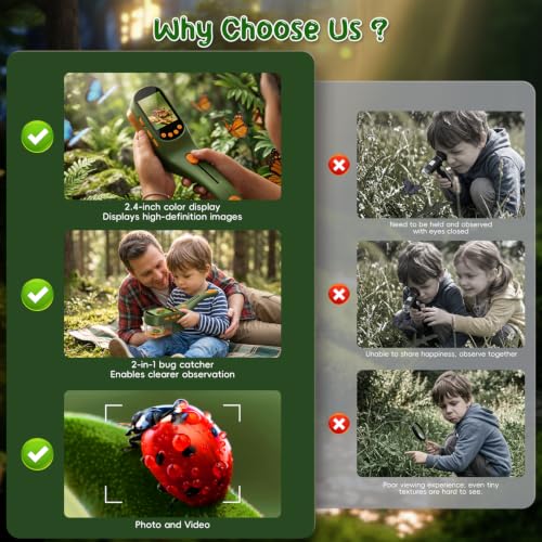 CIMELR Bug Catcher for Kids with 500X Microscope, 2.4" Screen STEM Toy Gift - color: Dark Green