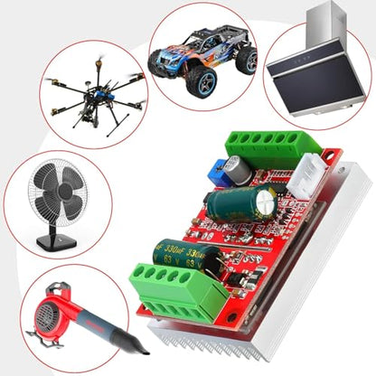 2PCS DC 6-60V 400W BLDC Three-Phase Brushless Motor Controller PWM Hall Motor Control Driver Board 12V 24V 48V with Forward/Reverse/Stop/Brake Function