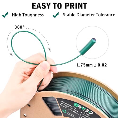 OVV3D Silk PLA Filament 1.75mm, Dual Color PLA Filament 3D Printer Filament, Black Green 3D Printing Filament +/-0.02mm, 1kg /2.2lb - color: Dual-color Black Green