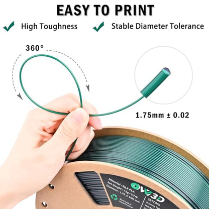 OVV3D Silk PLA Filament 1.75mm, Dual Color PLA Filament 3D Printer Filament, Black Green 3D Printing Filament +/-0.02mm, 1kg /2.2lb - color: Dual-color Black Green