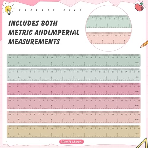 120 Pcs Plastic Ruler Bulk 12 Inch Classroom, Vintage Colors - color: Vintage Colors