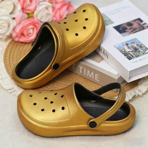 Tie-dye Women's Clogs Lightweight Slip-on Garden Shoes EVA Slippers/Sandals/Water Shoes - color: Gold K001, size: 9 Wide