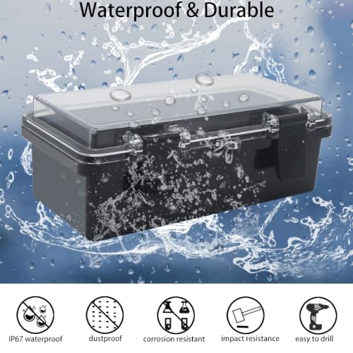 Junction Box, Hinged Black Clear Cover IP67 Waterproof ABS Project Box with Mounting Plate Electrical Box Enclosure with Wall Bracket 7.9 x 3.9 x 2.8inch(200x100x70mm) - color: Clear, size: 7.9"x3.9"x2.8"