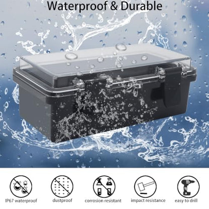 Junction Box, Hinged Black Clear Cover IP67 Waterproof ABS Project Box with Mounting Plate Electrical Box Enclosure with Wall Bracket 7.9 x 3.9 x 2.8inch(200x100x70mm) - color: Clear, size: 7.9"x3.9"x2.8"
