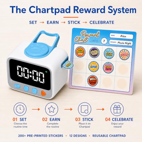 Sticker Timer Visual Countdown Timer with 200 Medal Reward Stickers for Kids Rewards, Rechargeable Digital Timer for ADHD Focus, Classroom & Homeschool Tool